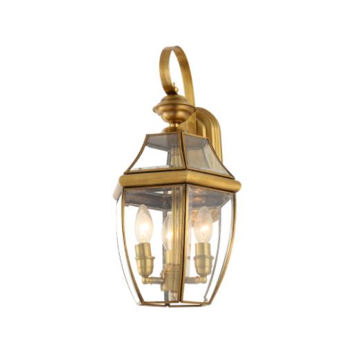 Outdoor Polished Brass Finish Brass Wall Lantern z przezroczystym, napojonym szkłem